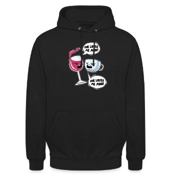 Tasse de vin de lutte d'amour d'amoureux de café de vin - Sweat-shirt à capuche unisexe - noir - Devant - Alina (178cm) & Michal (187cm)