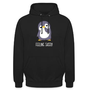 Pingouin - pingouins - éventail de pingouins - blaireau effronté - Sweat-shirt à capuche unisexe - noir - Devant - Alina (178cm) & Michal (187cm)