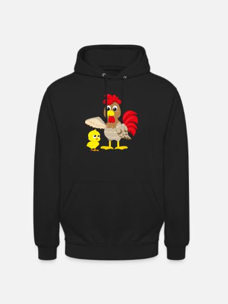 Cartoon design chicken with chicks - Unisex Hoodie - black
