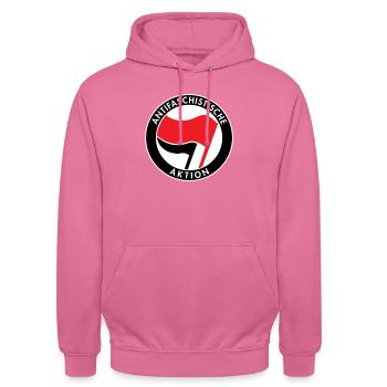 Antifaschistische Aktion, Antifa Logo, Flaggen - Unisex Hoodie - Pink - Vorne - Alina (178cm) & Michal (187cm)