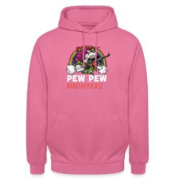 Pew Pew Einhorn - Unisex Hoodie - Pink - Vorne - Alina (178cm) & Michal (187cm)