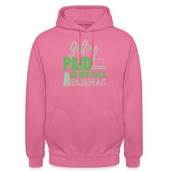 Paid In Pajamas Work From Home Online Worker - Unisex Hoodie - pink - Front - Alina (178cm) & Michal (187cm)