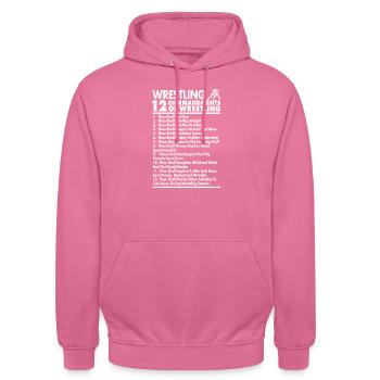 Zwölf Gebote des Wrestling Lustig Wrestle Fan - Unisex Hoodie - Pink - Vorne - Alina (178cm) & Michal (187cm)