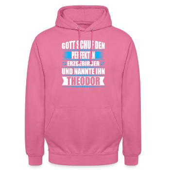 Erzgebirge Mann Namen Sachsen Theodor - Unisex Hoodie - Pink - Vorne - Alina (178cm) & Michal (187cm)
