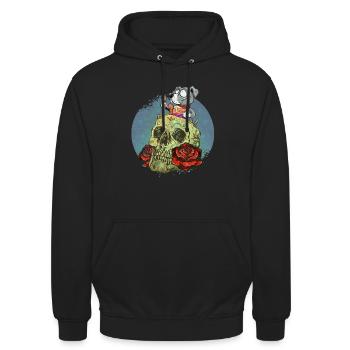 Totenkopf Design, Sugar Skull Art - Unisex Hoodie - Schwarz - Vorne - Alina (178cm) & Michal (187cm)