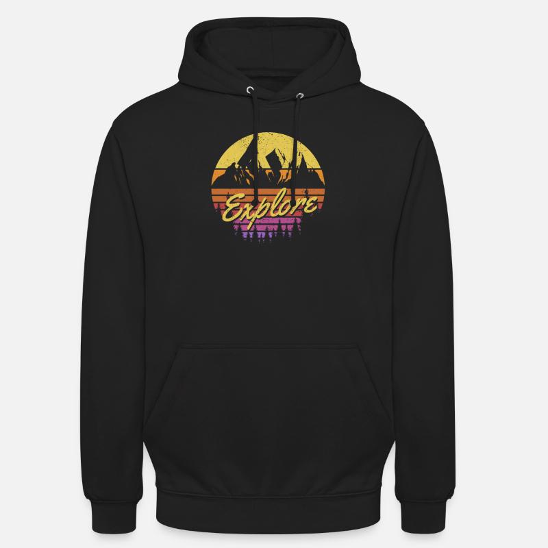 Découvrez Retro Rainbow Gradient Mountain - Sweat-shirt à capuche unisexe - noir