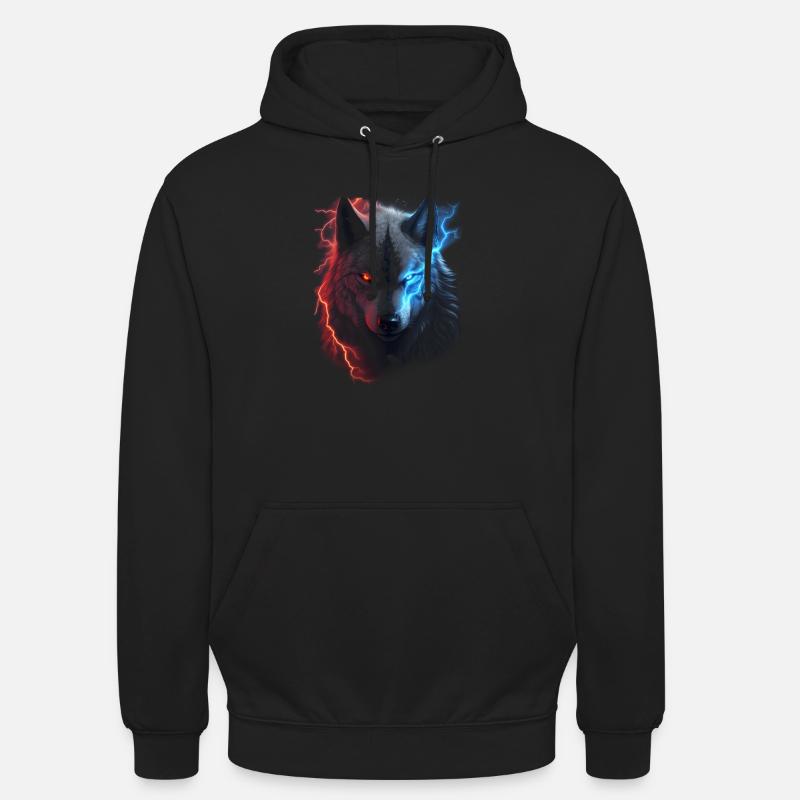 Roter und blauer Blitzwolf - Unisex Hoodie - Schwarz