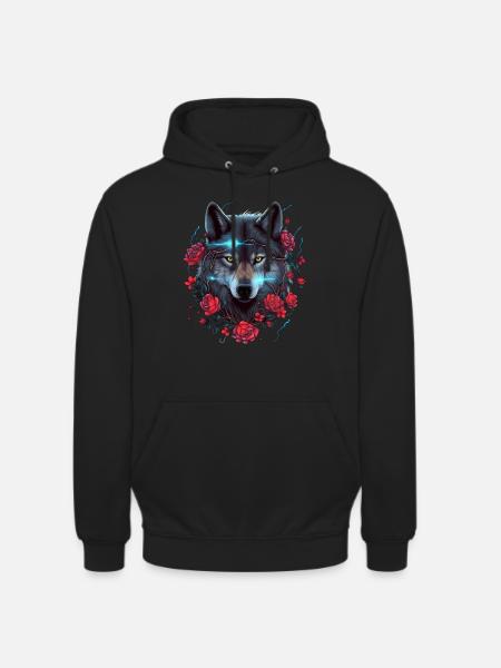 Wolf and Roses Lightning - Unisex Hoodie - black