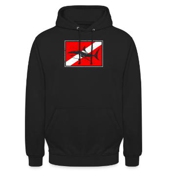 Dive Shark Diver Down Flag Scuba Diving Master - Unisex Hoodie - Schwarz - Vorne - Alina (178cm) & Michal (187cm)