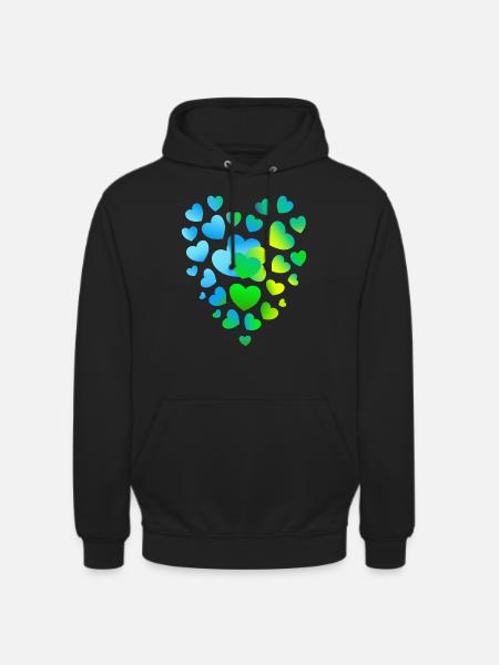 blue hearts, many hearts - Unisex Hoodie - black