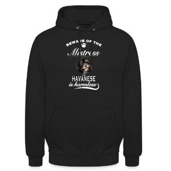 Beware of the mistress, harmless Havaneser - Unisex Hoodie - Schwarz - Vorne - Alina (178cm) & Michal (187cm)