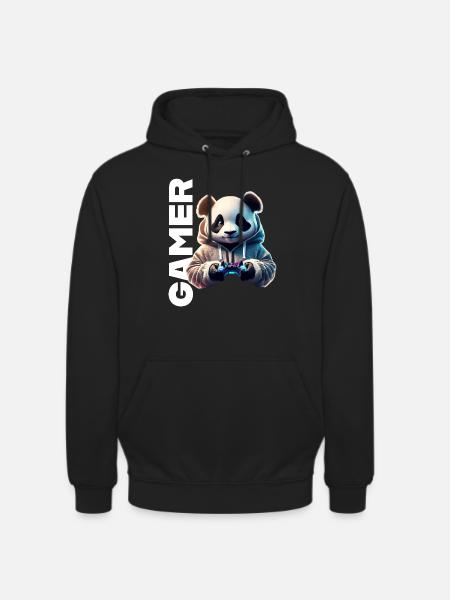 Gamer lettering with cool panda - Unisex Hoodie - black