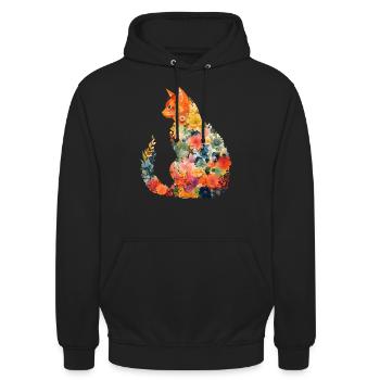 Katzenblumen Geschenk ideal für alle Katzenliebhaber - Unisex Hoodie - Schwarz - Vorne - Alina (178cm) & Michal (187cm)