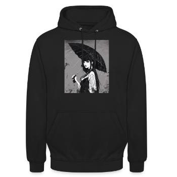 Gothik Mädchen mit Regenschirm - Unisex Hoodie - Schwarz - Vorne - Alina (178cm) & Michal (187cm)