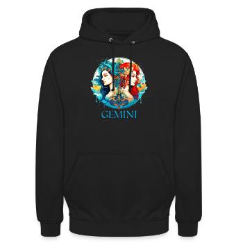Portez votre signe du zodiaque astrologique avec fierté: Gémeaux - Sweat-shirt à capuche unisexe - noir - Devant - Alina (178cm) & Michal (187cm)