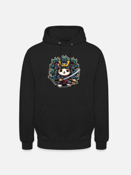 Samurai-Ninja-Katze und Monster dahinter - Unisex Hoodie - Schwarz