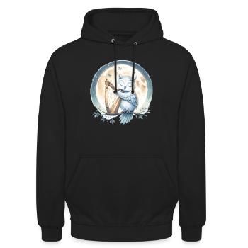 Owl playing harp in the moonlight - Unisex Hoodie - black - Front - Alina (178cm) & Michal (187cm)