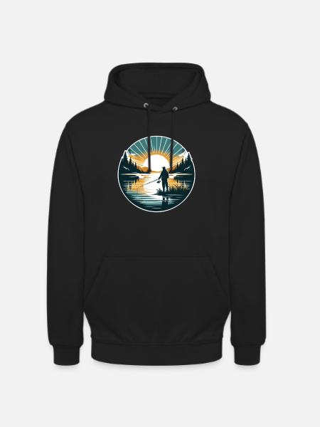 Serene Sunrise Fishing - Peaceful Morning Lake - Unisex Hoodie - black