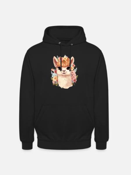 Alpaka mit Blumen - Unisex Hoodie - Schwarz
