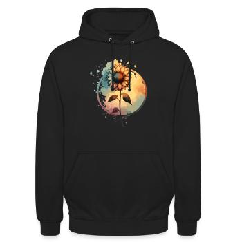 Sunflower with stem drawn - Unisex Hoodie - black - Front - Alina (178cm) & Michal (187cm)