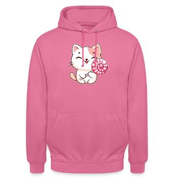 Kawaii Cat With Lollipop - Lollipop Candy Lover - Unisex Hoodie - pink - Front - Alina (178cm) & Michal (187cm)