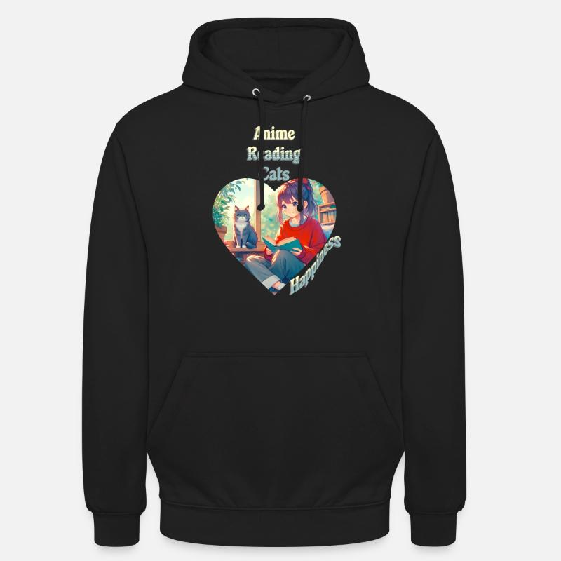 Anime - Lecture - Chats - Bonheur - Sweat-shirt à capuche unisexe - noir
