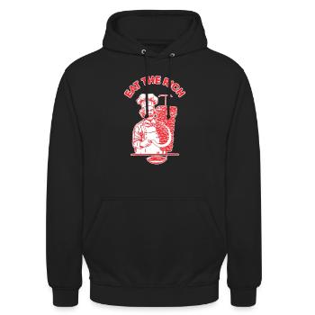 "Eat The Rich" Döner X Karl Marx Kommunismus Links - Unisex Hoodie - Schwarz - Vorne - Alina (178cm) & Michal (187cm)