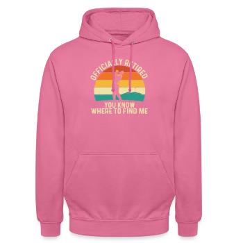 Officially Retired - Golf Lover Golfer Putter - Unisex Hoodie - pink - Front - Alina (178cm) & Michal (187cm)