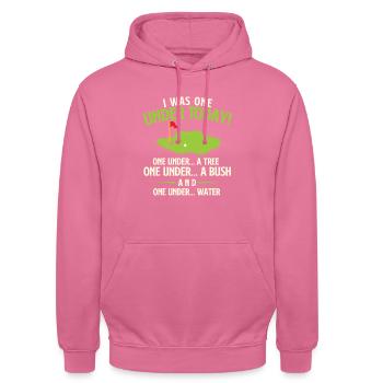 Ich war heute eins unter - lustiger Golfliebhaber - Unisex Hoodie - Pink - Vorne - Alina (178cm) & Michal (187cm)