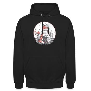 Cottagecore Fuchs mit Blumen - Unisex Hoodie - Schwarz - Vorne - Alina (178cm) & Michal (187cm)