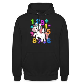 Journée des nombres 2025 Math Licorne Journée des nombres Cadeau pour enfants - Sweat-shirt à capuche unisexe - noir - Devant - Alina (178cm) & Michal (187cm)