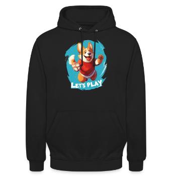 Joueur de rugby - Let’s Play - Corgy Corgi - Sweat-shirt à capuche unisexe - noir - Devant - Alina (178cm) & Michal (187cm)