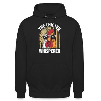Lustiges Hühnerflüsterer Design - Unisex Hoodie - Schwarz - Vorne - Alina (178cm) & Michal (187cm)
