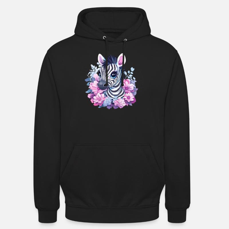 Süßes Zebra mit Blumen - Unisex Hoodie - Schwarz