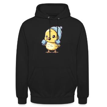 Boxendes Küken mit Mütze - Unisex Hoodie - Schwarz - Vorne - Alina (178cm) & Michal (187cm)