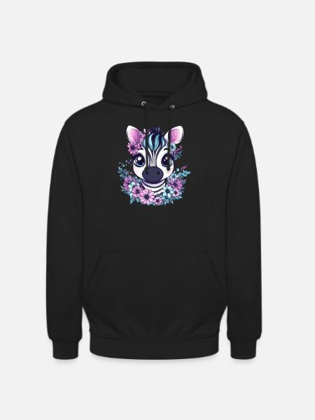 Zebra face with flowers - Unisex Hoodie - black