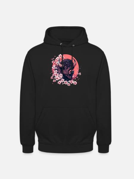 Bison with cherry blossoms - Unisex Hoodie - black