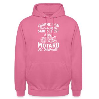 L’Homme Idéal Est Motard Retraité – Humour Moto - Sweat-shirt à capuche unisexe - rose - Devant - Alina (178cm) & Michal (187cm)