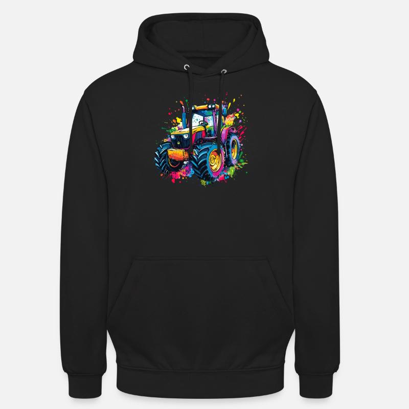 Bunter Traktor mit Farbklecksen - Unisex Hoodie - Schwarz