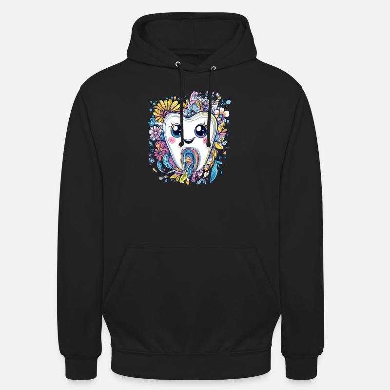 Dent avec sourire fleuri - Sweat-shirt à capuche unisexe - noir