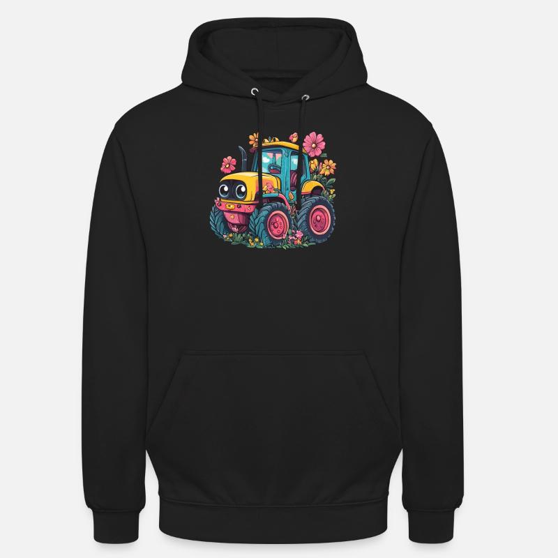 Fröhlicher Blumen-Traktor - Unisex Hoodie - Schwarz
