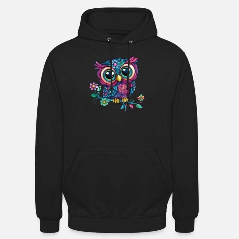 Bunte Eule auf Ast - Unisex Hoodie - Schwarz