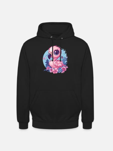 Flamingo mit Blumendeko - Unisex Hoodie - Schwarz