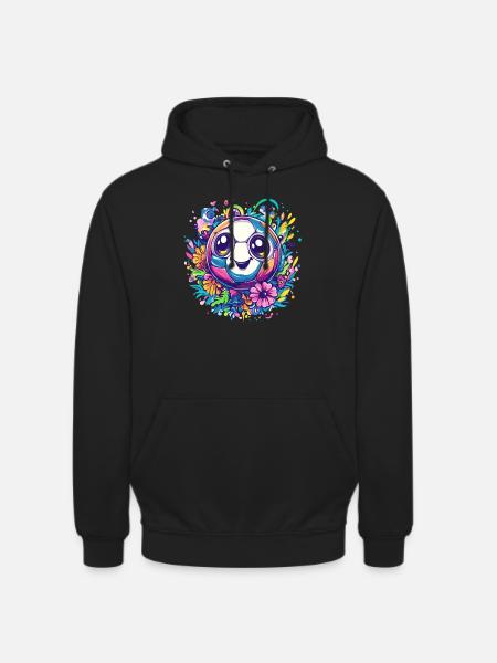 Bunter Fußball mit Blumen - Unisex Hoodie - Schwarz