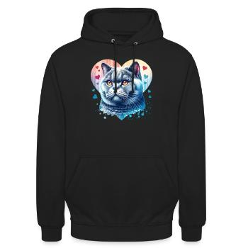 Chat British Shorthair - Sweat-shirt à capuche unisexe - noir - Devant - Alina (178cm) & Michal (187cm)