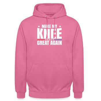 Rendre mon genou à nouveau grand. Drôle de récupération - Sweat-shirt à capuche unisexe - rose - Devant - Alina (178cm) & Michal (187cm)