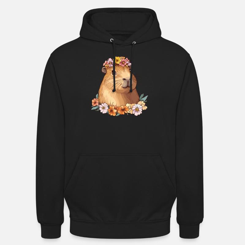Süßes Capybara mit Blumen - Unisex Hoodie - Schwarz