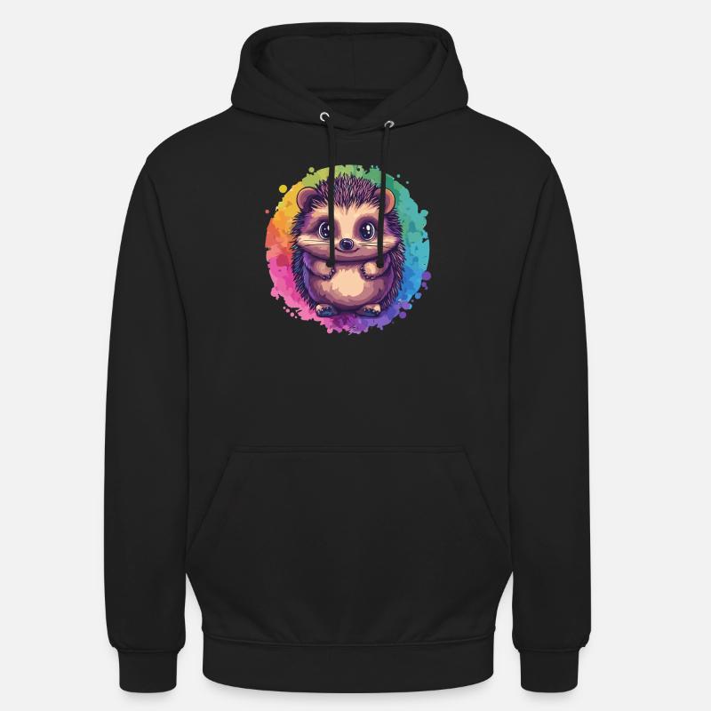 Bunter Igel vor Regenbogen - Unisex Hoodie - Schwarz