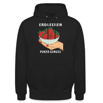 ERDBEEREN HAND PURER GENUSS - Unisex Hoodie - Schwarz - Vorne - Alina (178cm) & Michal (187cm)