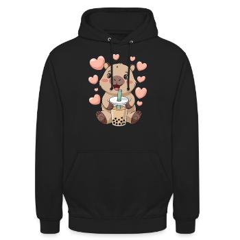 Niedliches Cabybara Bubble Tea Liebe Herzen - Unisex Hoodie - Schwarz - Vorne - Alina (178cm) & Michal (187cm)